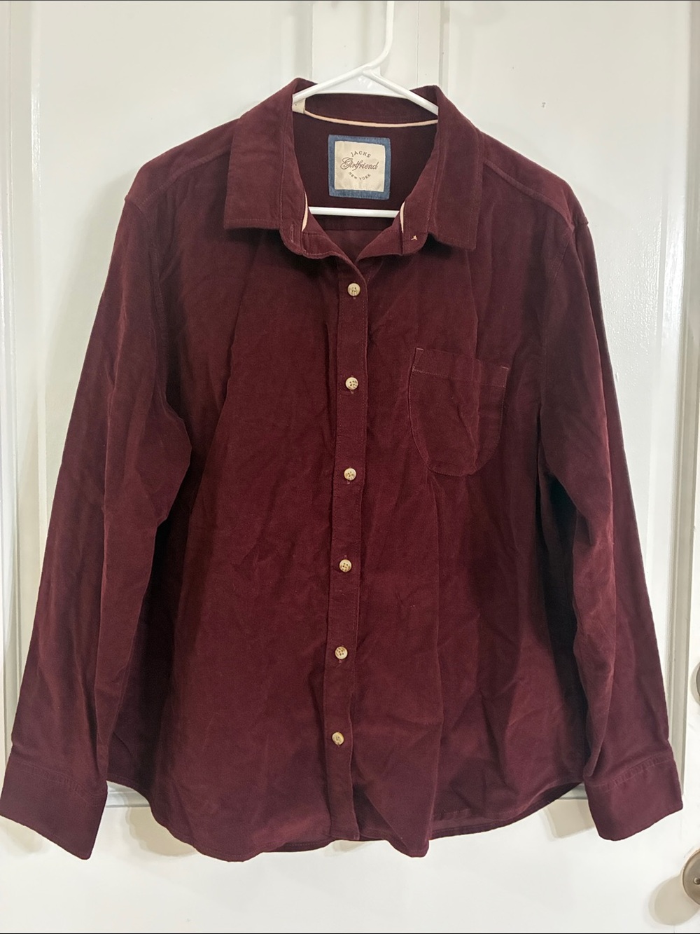 Jachs Girlfriend New York Corduroy Button-Down Shirt in Burgundy